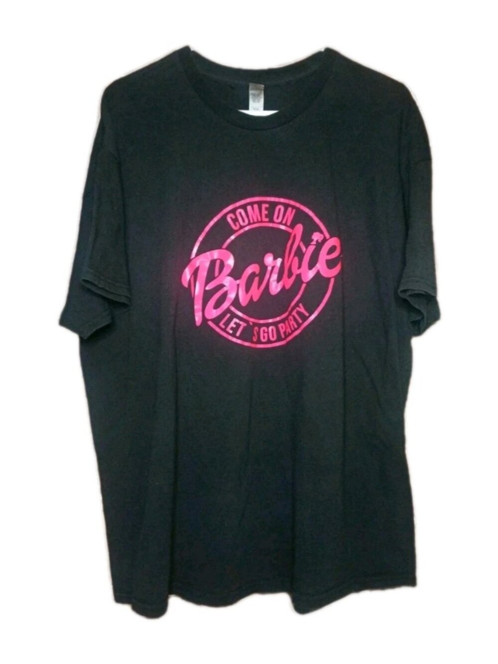 Barbie Come On Barbie Let's Go Party Graphic Tee Men's 2XL Black Vintage Pink